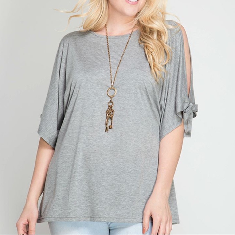 Plus Sz Tie Sleeve Blouse!